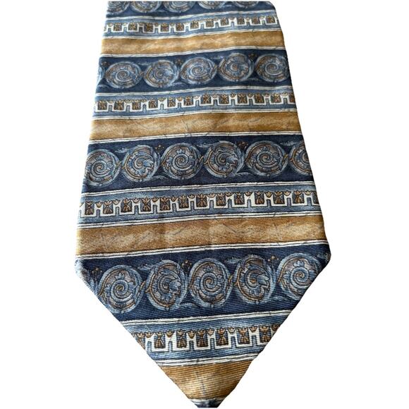 VTG 80s 90s Bill Blass Silk Tie Ivy League Blue Tan Classic Geometric Pattern - Picture 4 of 8